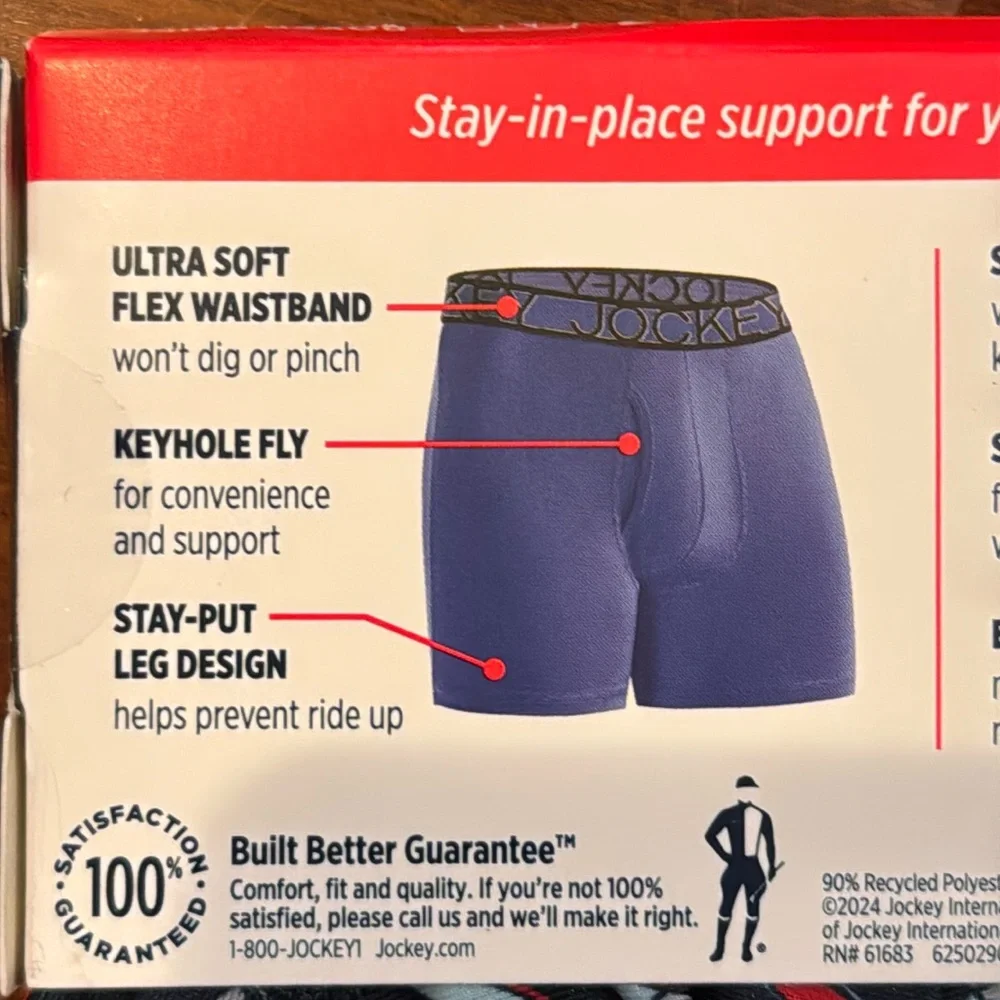 NWT Jockey Active Microfiber Boxer Brief 5” Inseam 1 Pair Small 28-30” Ski NEW!